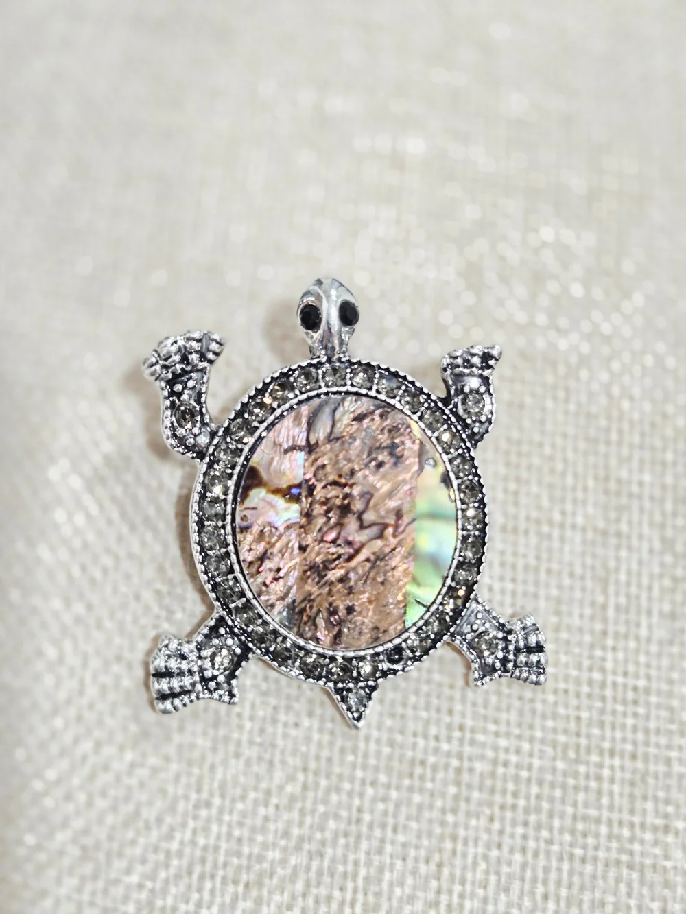 Silver Turtle Pendant with Iridescent Abalone Shell